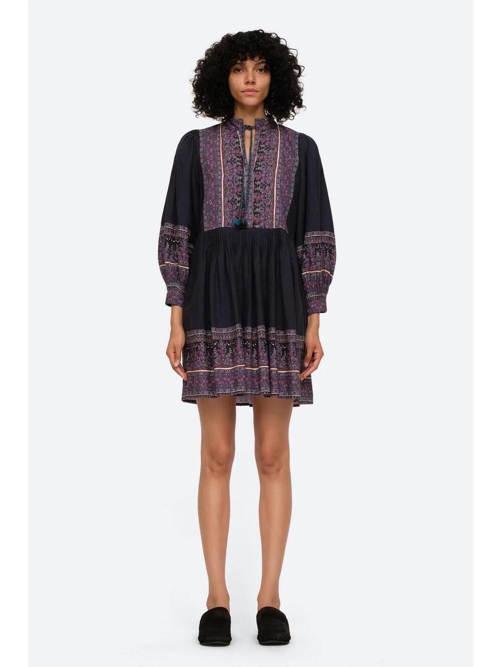 Sea New York Iris Adella Print Tunic Dress Boho Bohemian Dress Sz S